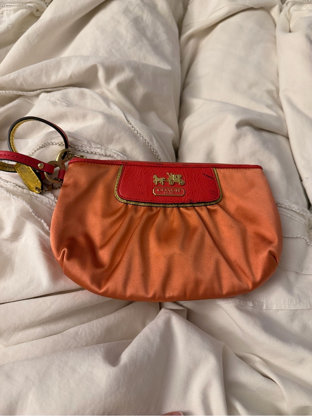 Vintage Y2K coach Amanda satin wristlet - (watermelon or coral color?)